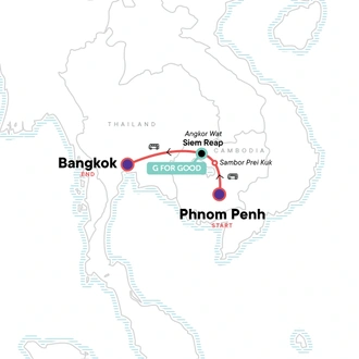 tourhub | G Adventures | Cambodia to Bangkok: Phnom Penh, Siem Reap & Khao San Road Hangouts | Tour Map