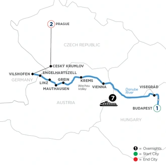 tourhub | Avalon Waterways | Active & Discovery on the Danube with 1 Night in Budapest & 2 Nights in Prague (Westbound) (Expression) | Tour Map