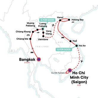 tourhub | G Adventures | Thailand, Laos & Vietnam Adventure | Tour Map