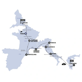 tourhub | Contiki | London To Athens (Start in Paris, Summer 2024) | Tour Map