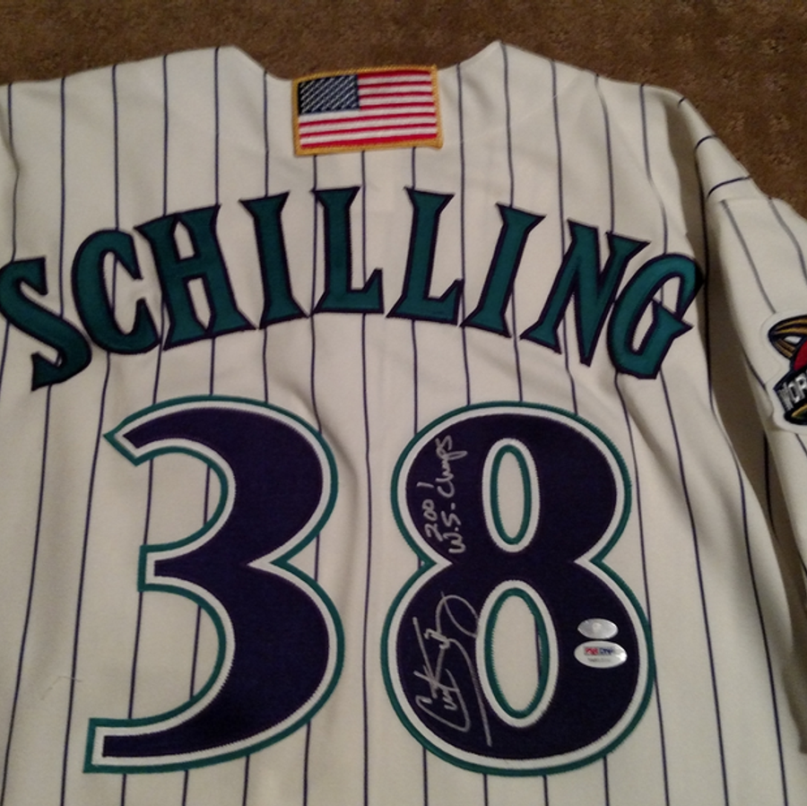 Authentic Curt Schilling 2001 Arizona Diamondback World Series Home Jersey  Autographed (w/2001 World Series MVP signature)