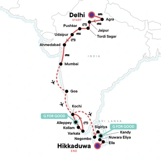 tourhub | G Adventures | Discover India & Sri Lanka: Plantations & Pink Cities | Tour Map