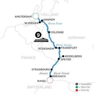 tourhub | Avalon Waterways | Reflections on the Rhine (Southbound) (View) | Tour Map
