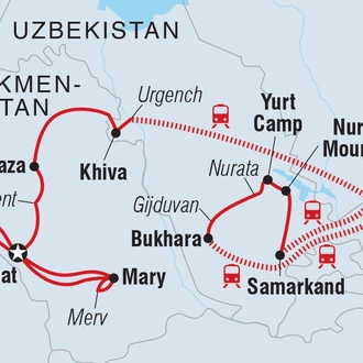 tourhub | Intrepid Travel | Uzbekistan & Turkmenistan Adventure | Tour Map