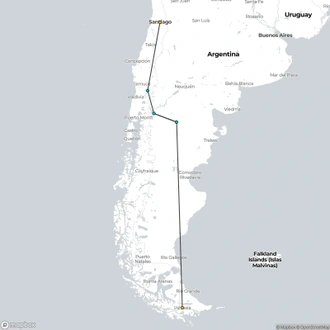 tourhub | Oasis Overland | BUENOS AIRES to SANTIAGO (35 days) Patagonian Adventures | Tour Map