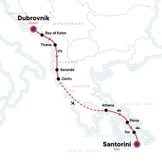 tourhub | G Adventures | Dubrovnik to Santorini: Croatia Highlights & Greek Island Hopping | Tour Map