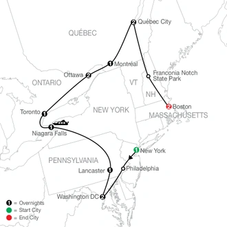 tourhub | Globus | Eastern US & Canada Discovery | Tour Map