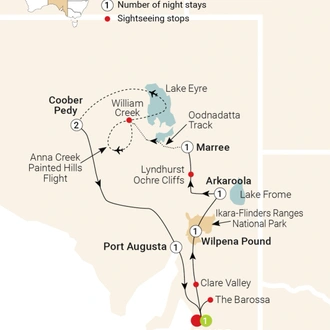 tourhub | AAT Kings | South Australian Outback Adventure | Tour Map