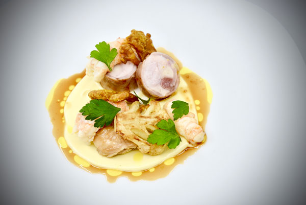 Matthre Nicholls' winning main course: Shropshire rabbit, Scottish langoustine, cauliflower, curry, parsley, yeast