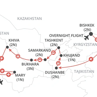 tourhub | Wendy Wu | Journey through Central Asia | Tour Map