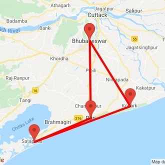 tourhub | Agora Voyages | Bhubaneswar-Puri-Konark Triangle Tour | Tour Map