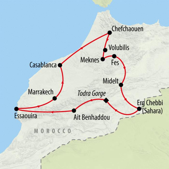 tourhub | On The Go Tours | Camels, Souks & Kasbahs - 15 Days | Tour Map