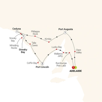 tourhub | AAT Kings | South Australian Eyre Peninsula Escape | Tour Map