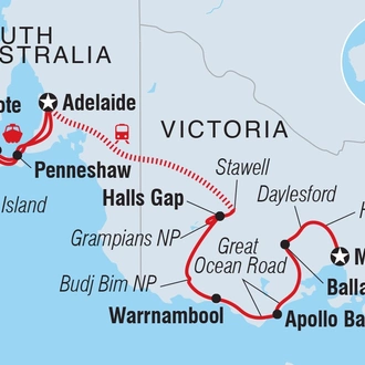 tourhub | Intrepid Travel | Melbourne to Kangaroo Island Adventure | Tour Map