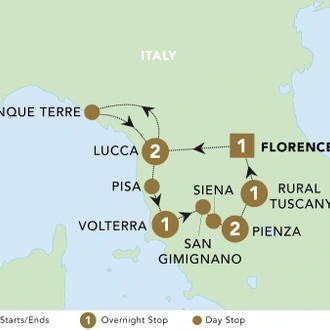 tourhub | Back-Roads Touring | Tuscan Treats 2024 | Tour Map