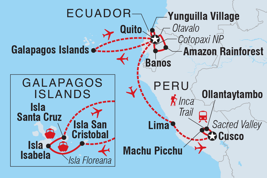 tourhub | Intrepid Travel | Ecuador, Galapagos & Peru Explorer  | Tour Map