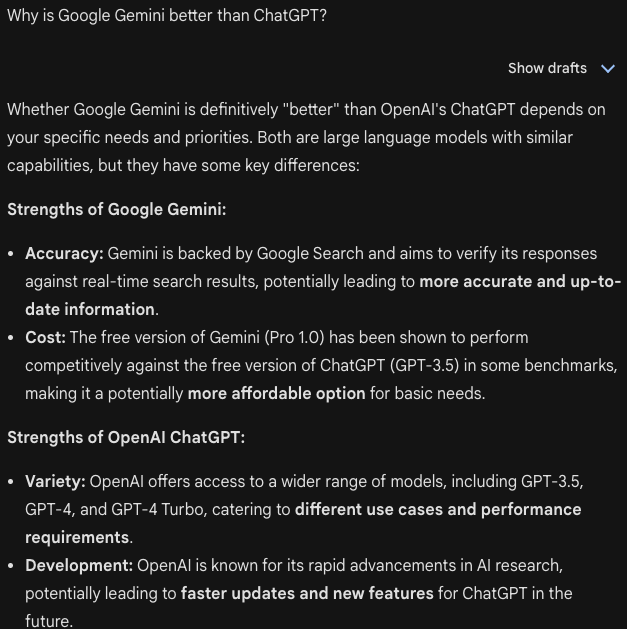 Google Gemini prompt example