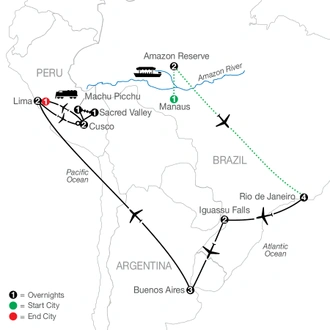 tourhub | Globus | South American Discovery with Brazil's Amazon | Tour Map