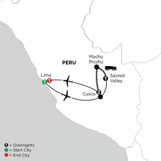 tourhub | Globus | Independent Machu Picchu & Cusco Getaway with Lima | Tour Map