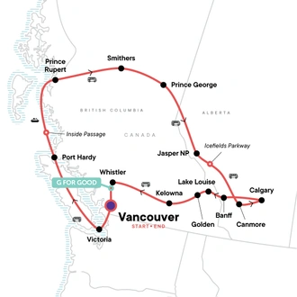 tourhub | G Adventures | Canadian Rockies Encompassed | Tour Map