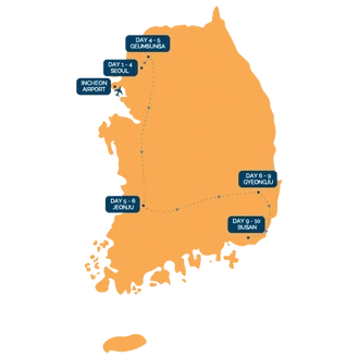 tourhub | One Life Adventures | South Korea Classic 10 Day Tour | Tour Map