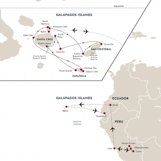 tourhub | HX Hurtigruten Expeditions | Galápagos Islands – In Darwin’s Footsteps Plus Machu Picchu | Tour Map