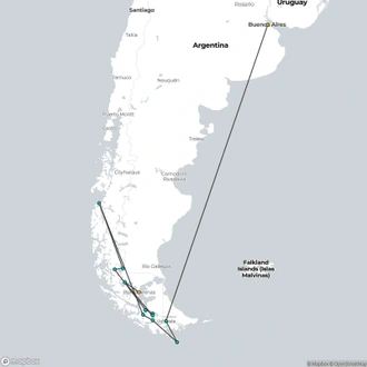 tourhub | Quark Expeditions | Essential Patagonia: Chilean Fjords and Torres del Paine | Tour Map