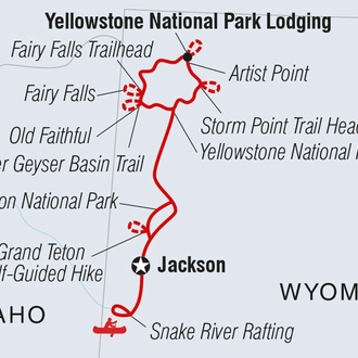 tourhub | Intrepid Travel | Hiking the Best of Yellowstone and Grand Tetons | Tour Map