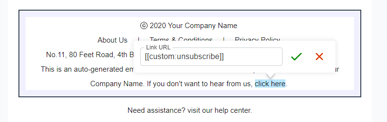 How to customise the unsubscribe link in an email template?