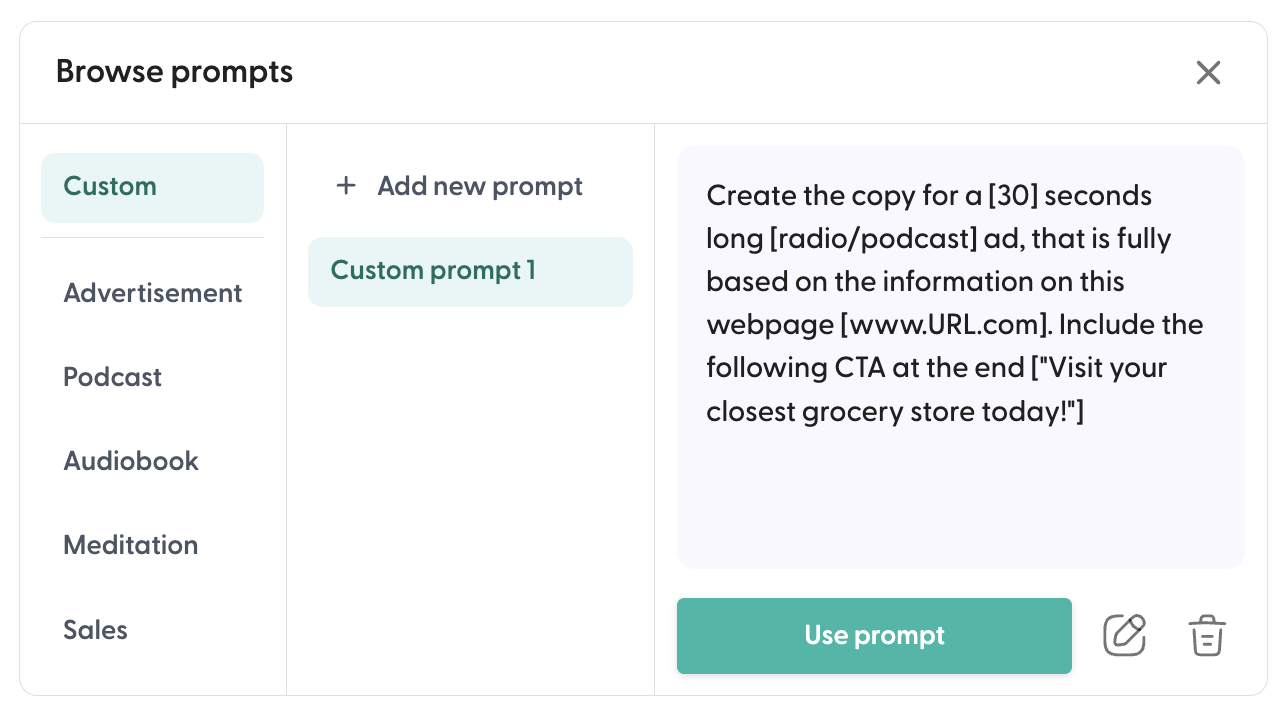 Save a custom prompt