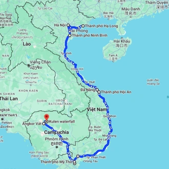 tourhub | CONNEK TRIP | 15-DAY EXPLORE VIETNAM - CAMBODIA: Hanoi - Ninh Binh - Ha Long Bay - Da Nang - Hoi An - HCMC - Mekong Delta - Siem Reap | Tour Map