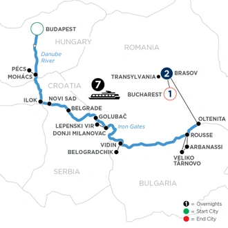 tourhub | Avalon Waterways | Balkan Discovery with 2 Nights in Transylvania (View) | Tour Map