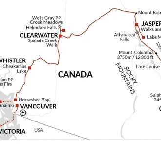 tourhub | Explore! | Canadian Rockies and Pacific Coast | Tour Map
