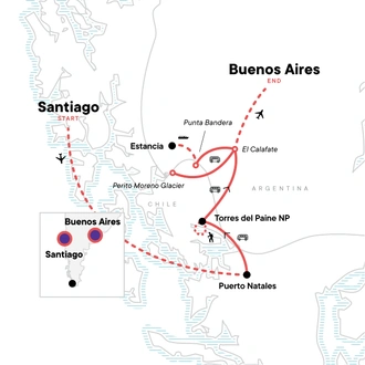 tourhub | G Adventures | Chile & Argentina: Capital Cities & Hiking Patagonia | Tour Map