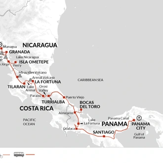 tourhub | Explore! | Cycle Nicaragua to the Panama Canal | Tour Map