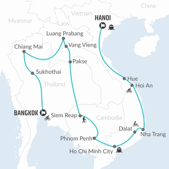 tourhub | Bamba Travel | Bangkok to Hanoi (via Laos & Cambodia) Travel Pass | Tour Map