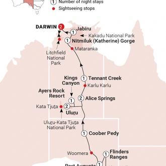 tourhub | AAT Kings | Outback Adventure | Tour Map