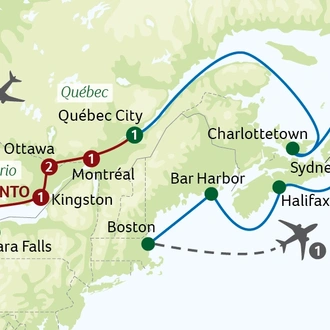 tourhub | Titan Travel | Treasures of Eastern Canada Cruise and Tour - Niagara to Boston | Tour Map