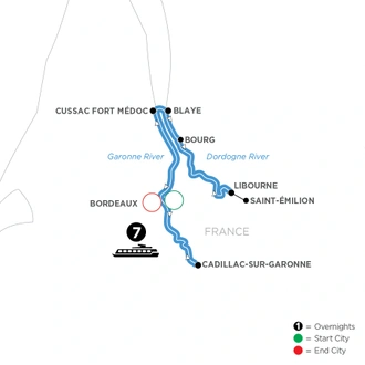tourhub | Avalon Waterways | Bonjour Bordeaux: Chateaux, Wineries & Charming Villages (Artistry II) | Tour Map