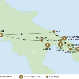 tourhub | Blue-Roads Touring | Secrets of Puglia 2025 | Tour Map
