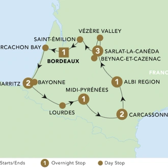tourhub | Back-Roads Touring | Jewels of Southwest France 2025 | Tour Map