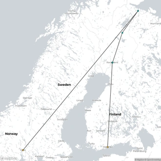 tourhub | Nordic Unique Travels | 7-Day Aurora Feast in Finland, Norway and Sweden  | Tour Map