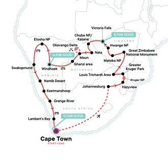 tourhub | G Adventures | Highlights of Southern Africa | Tour Map