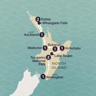 tourhub | Topdeck | Delve Deep: New Zealand North Island 2025-26 | Tour Map