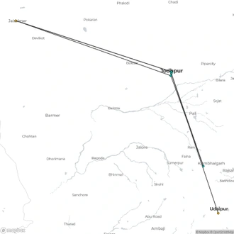 tourhub | Agora Voyages | Udaipur to Jaisalmer: Lakes & Golden Dunes Discovery | Tour Map