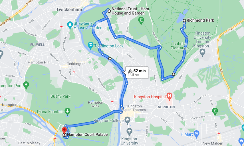 Fahrradroute von Richmond Park nach Hampton Court Palace
