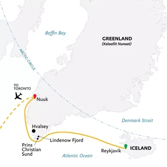 tourhub | Exodus Adventure Travels | Wild Fjords of South Greenland | Tour Map