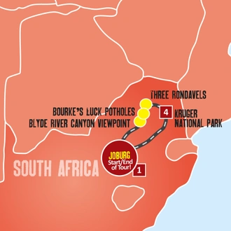 tourhub | Expat Explore Travel | Kruger Safari And The Panorama Route | Tour Map