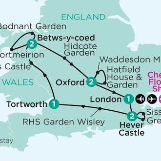 tourhub | APT | Iconic Gardens of England & Wales in Spring, with Chelsea Flower Show | Tour Map