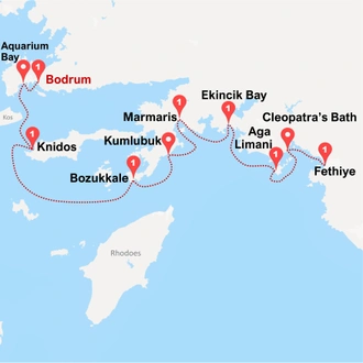 tourhub | Travel Talk Tours | Sail Bodrum to Fethiye &#8211; Premium Gulet with Air-con. | Tour Map